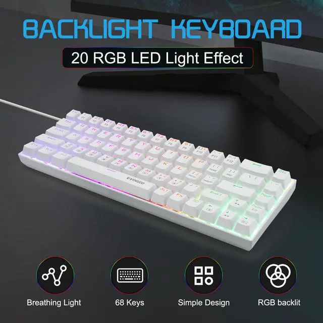 Alt view image 5 of 7 - 65% Wired RGB Gaming Keyboard, E-YOOSO Z686 Compact 68 Keys Mechanical Keyboard with Customizable RGB Backlit, Clicky Red Switches, Stand-Alone Arrow/Control Keys, Detachable Cable, White