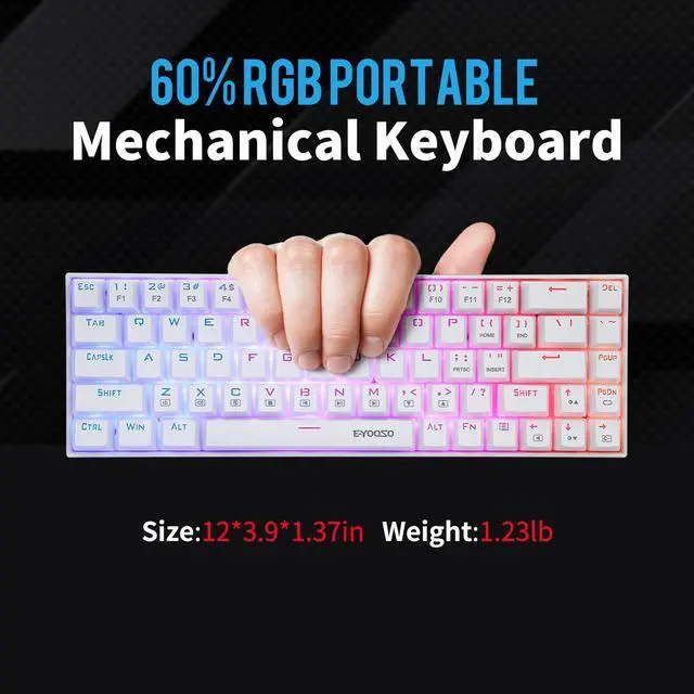 Alt view image 2 of 7 - 65% Wired RGB Gaming Keyboard, E-YOOSO Z686 Compact 68 Keys Mechanical Keyboard with Customizable RGB Backlit, Clicky Red Switches, Stand-Alone Arrow/Control Keys, Detachable Cable, White