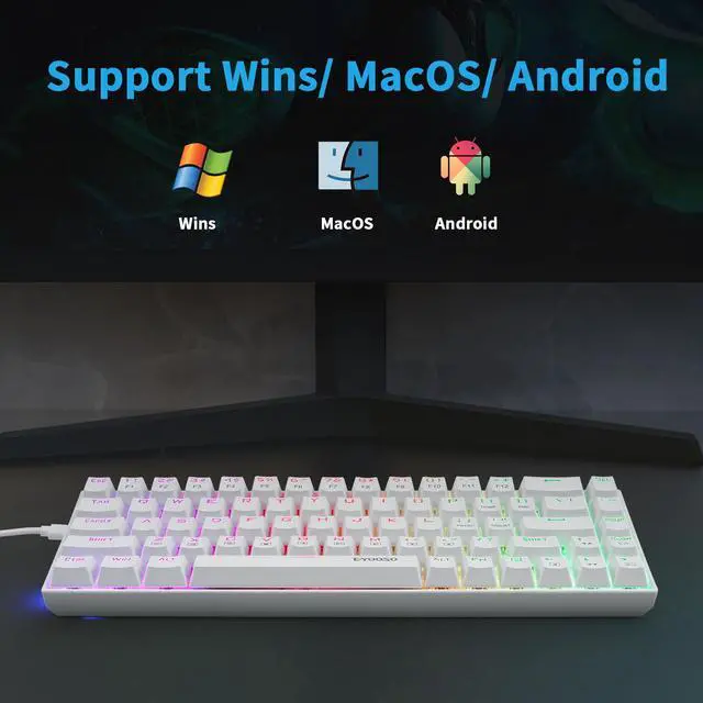 Alt view image 7 of 7 - 65% Wired RGB Gaming Keyboard, E-YOOSO Z686 Compact 68 Keys Mechanical Keyboard with Customizable RGB Backlit, Clicky Red Switches, Stand-Alone Arrow/Control Keys, Detachable Cable, White