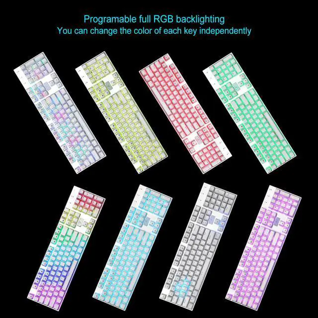 Alt view image 2 of 7 - E-Yooso Z-88 104 Keys Full Size Mechanical Gaming Keyboard Anti-Ghosting, With Tactile&Clicky Blue Switches, Wired Keyboard, RGB LED Backlit, Splash-Proof, for PC Gamer or Office (White)