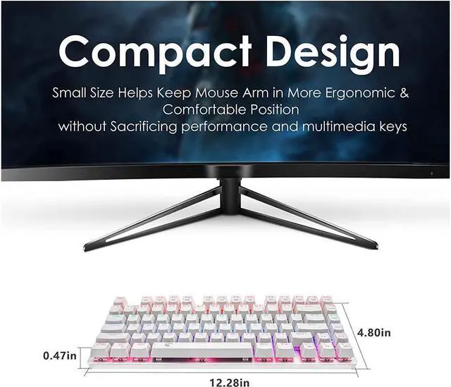 Alt view image 5 of 7 - E-Yooso Z-88 Wired Mechanical Gaming Keyboard, Rainbow LED Backlit, 60% Compact Design, 81Keys Anti-Ghosting with Tactile&Lightly Clicky Brown Switches for PC/Laptop (White)