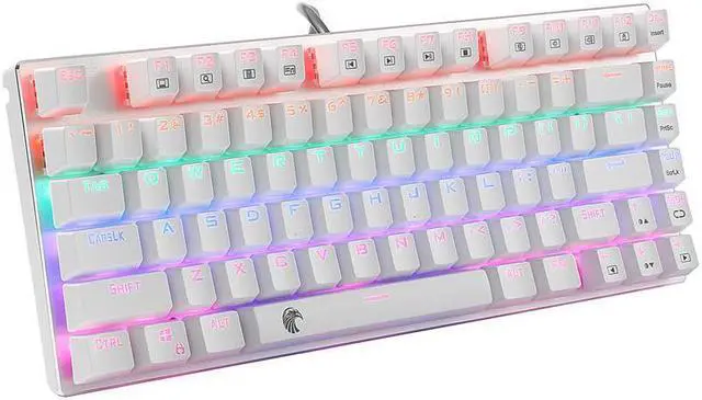Alt view image 2 of 7 - E-Yooso Z-88 Wired Mechanical Gaming Keyboard, Rainbow LED Backlit, 60% Compact Design, 81Keys Anti-Ghosting with Tactile&Lightly Clicky Brown Switches for PC/Laptop (White)
