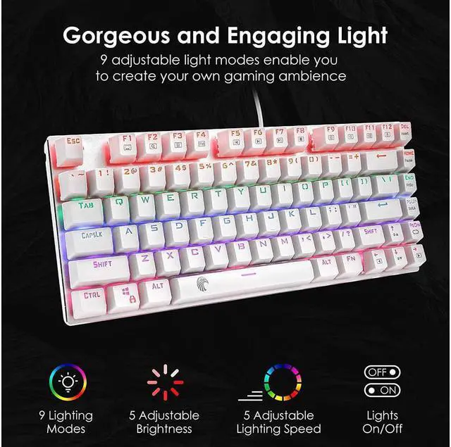 Alt view image 7 of 7 - E-Yooso Z-88 Wired Mechanical Gaming Keyboard, Rainbow LED Backlit, 60% Compact Design, 81Keys Anti-Ghosting with Tactile&Lightly Clicky Brown Switches for PC/Laptop (White)