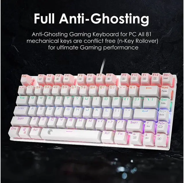 Alt view image 4 of 7 - E-Yooso Z-88 Wired Mechanical Gaming Keyboard, Rainbow LED Backlit, 60% Compact Design, 81Keys Anti-Ghosting with Tactile&Lightly Clicky Brown Switches for PC/Laptop (White)