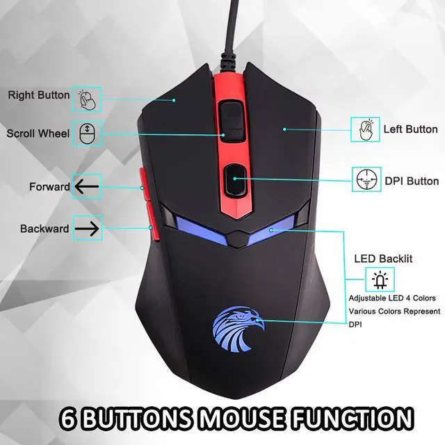 Alt view image 8 of 11 - E-YOOSO Z-7600 Wired Optical Gaming Keyboard, Adjustable DPI up to 3200, USB Connection, Backlit, for Office or Gaming (Black-Red)