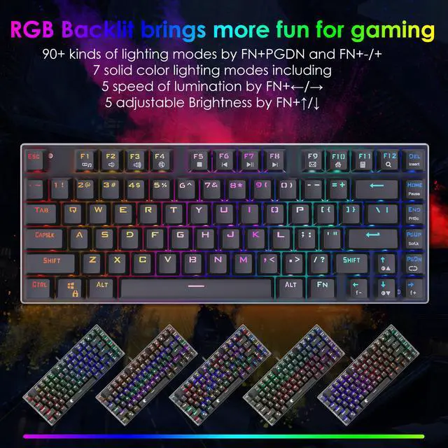 Alt view image 3 of 7 - E-Yooso Z-88 RGB Wired Mechanical Gaming Keyboard, Metal Panel, 60% Compact Design, RGB LED Backlit, 81Keys Anti-Ghosting, Hot Swappable, Red Switch-Linear&Quiet Clicky, for PC/Laptop (Black)