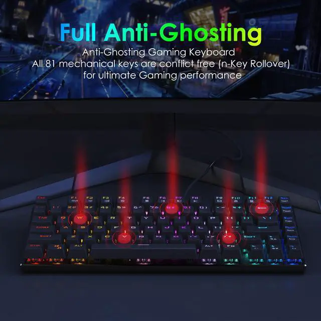 Alt view image 5 of 7 - E-Yooso Z-88 RGB Wired Mechanical Gaming Keyboard, Metal Panel, 60% Compact Design, RGB LED Backlit, 81Keys Anti-Ghosting, Hot Swappable, Red Switch-Linear&Quiet Clicky, for PC/Laptop (Black)