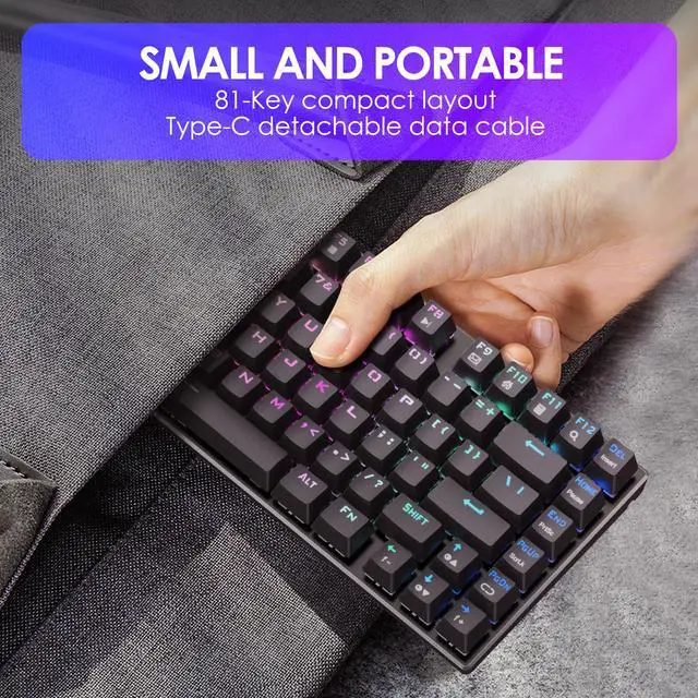 Alt view image 2 of 7 - E-Yooso Z-88 RGB Wired Mechanical Gaming Keyboard, Metal Panel, 60% Compact Design, RGB LED Backlit, 81Keys Anti-Ghosting, Hot Swappable, Red Switch-Linear&Quiet Clicky, for PC/Laptop (Black)
