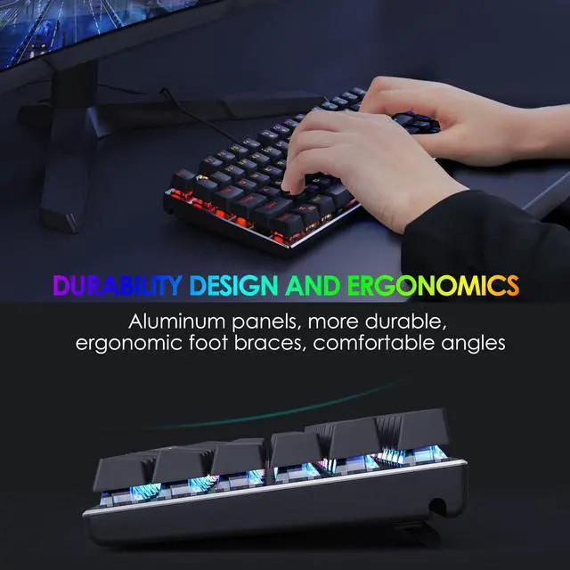 Alt view image 6 of 7 - E-Yooso Z-88 RGB Wired Mechanical Gaming Keyboard, Metal Panel, 60% Compact Design, RGB LED Backlit, 81Keys Anti-Ghosting, Hot Swappable, Red Switch-Linear&Quiet Clicky, for PC/Laptop (Black)