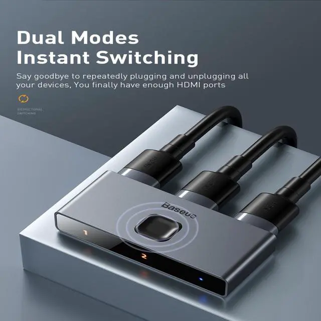 Alt view image 4 of 7 - Baseus HDMI Splitter 4K 60Hz HDMI Switch 2 Ports Bi-Direction 1x2/2x1 Adapter 2 in 1 out Converter HDMI Switcher For PS4 TV BOX With Free HDMI Cable