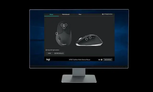 Alt view image 4 of 5 - Logitech M720 Triathlon Multi Device 2.4G Rechargeable Office Gaming Wireless Mouse For Computer And Laptop Use