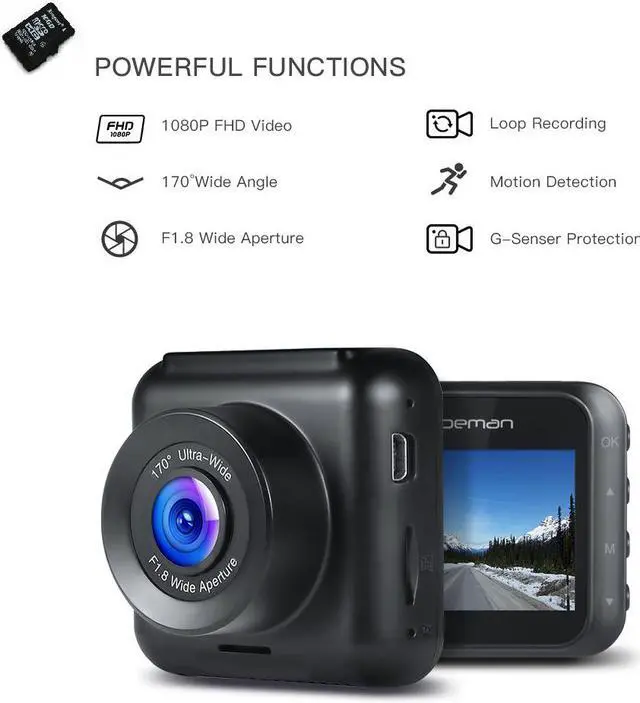 Main image of Dash Cam Apeman dashcam 1080P Full HD Mini Car Driving Recorder 170° Wide Angle, Motion Detection, G-Sensor, Loop Recording, Night Vision(WITH 32 GB SD CARD)
