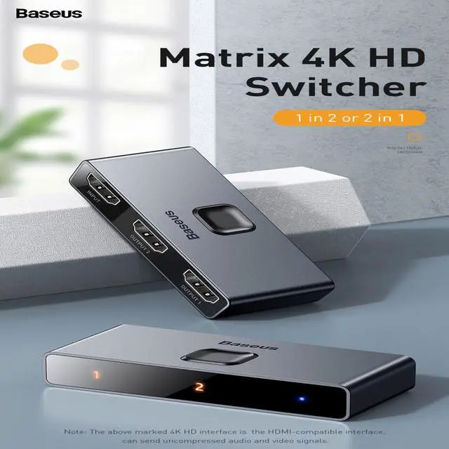 Main image of Baseus HDMI Splitter 4K 60Hz HDMI Switch 2 Ports Bi-Direction 1x2/2x1 Adapter 2 in 1 out Converter HDMI Switcher For PS4 TV BOX With Free HDMI Cable