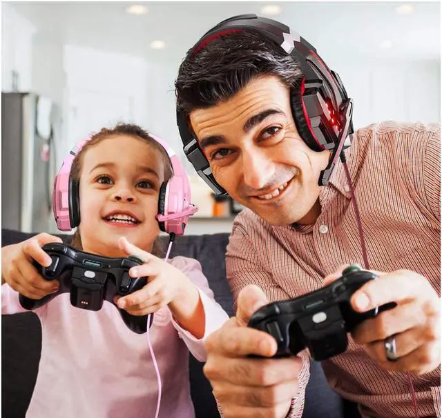 Alt view image 3 of 7 - G9000 Stereo Gaming Headset for PS4 PC Xbox One PS5 Controller, Noise Cancelling Over Ear Headphones with Mic, LED Light, Bass Surround, Soft Memory Earmuffs for Laptop Mac Nintendo NES Games