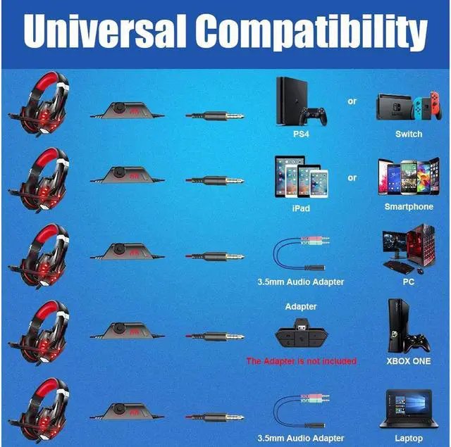 Alt view image 4 of 7 - G9000 Stereo Gaming Headset for PS4 PC Xbox One PS5 Controller, Noise Cancelling Over Ear Headphones with Mic, LED Light, Bass Surround, Soft Memory Earmuffs for Laptop Mac Nintendo NES Games