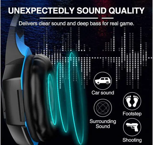 Alt view image 6 of 7 - G2000 Gaming Headset, Surround Stereo Gaming Headphones with Noise Cancelling Mic, LED Lights & Soft Memory Earmuffs for PS5, PS4, Xbox One, Nintendo Switch, PC Mac Computer Games