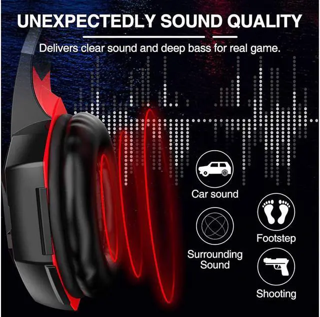 Alt view image 4 of 7 - G2000 Gaming Headset, Surround Stereo Gaming Headphones with Noise Cancelling Mic, LED Lights & Soft Memory Earmuffs for PS5, PS4, Xbox One, Nintendo Switch, PC Mac Computer Games