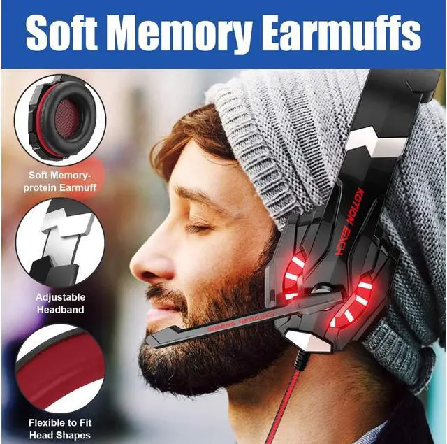 Alt view image 6 of 7 - G9000 Stereo Gaming Headset for PS4 PC Xbox One PS5 Controller, Noise Cancelling Over Ear Headphones with Mic, LED Light, Bass Surround, Soft Memory Earmuffs for Laptop Mac Nintendo NES Games