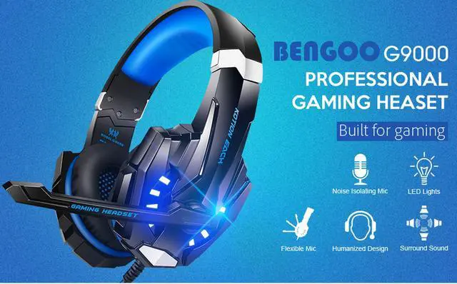 Alt view image 6 of 7 - G9000 Stereo Gaming Headset for PS4 PC Xbox One PS5 Controller, Noise Cancelling Over Ear Headphones with Mic, LED Light, Bass Surround, Soft Memory Earmuffs for Laptop Mac Nintendo NES Games