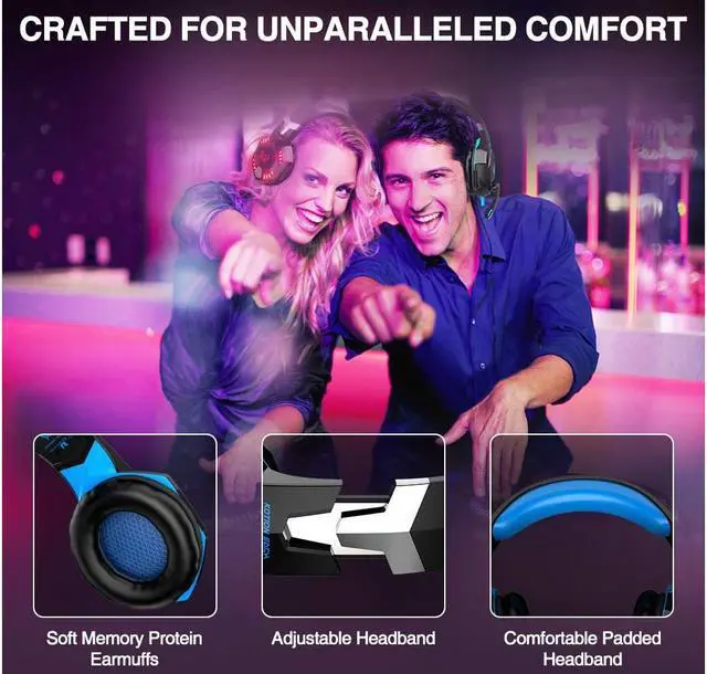 Alt view image 4 of 7 - G2000 Gaming Headset, Surround Stereo Gaming Headphones with Noise Cancelling Mic, LED Lights & Soft Memory Earmuffs for PS5, PS4, Xbox One, Nintendo Switch, PC Mac Computer Games