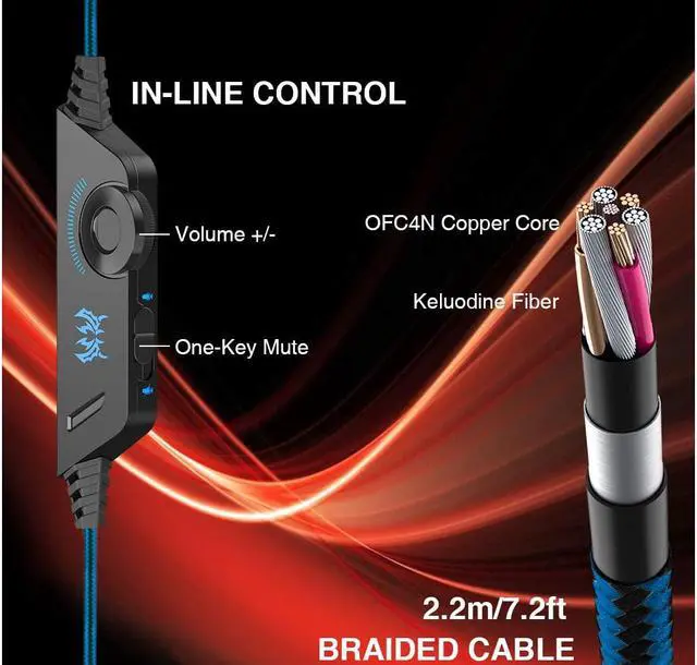 Alt view image 7 of 7 - G2000 Gaming Headset, Surround Stereo Gaming Headphones with Noise Cancelling Mic, LED Lights & Soft Memory Earmuffs for PS5, PS4, Xbox One, Nintendo Switch, PC Mac Computer Games