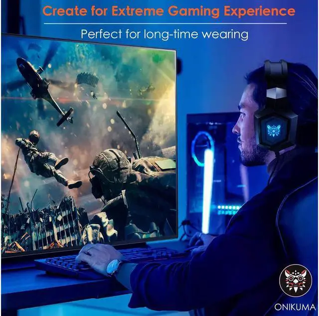 Alt view image 6 of 7 - K8 Gaming Headset for PS4 Games, Xbox One Headset for PS4, PS5 with Noise Cancelling Mic, 7.1 Surround Sound, RGB Light, Over-Ear Headphones , PC, Mac, Laptop