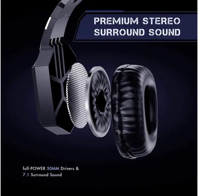 Alt view image 3 of 7 - K8 Gaming Headset for PS4 Games, Xbox One Headset for PS4, PS5 with Noise Cancelling Mic, 7.1 Surround Sound, RGB Light, Over-Ear Headphones , PC, Mac, Laptop