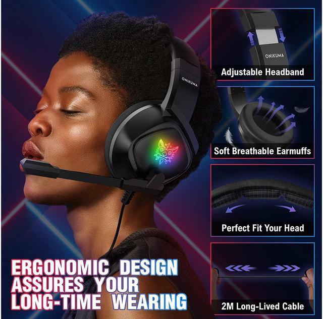 Alt view image 2 of 7 - K19 Gaming Headset -Xbox One Headset PS5 Headset with 7.1 Surround Sound Pro Noise Canceling Gaming Headphones with Mic & RGB LED Light Compatible with PS4, Xbox One,PC