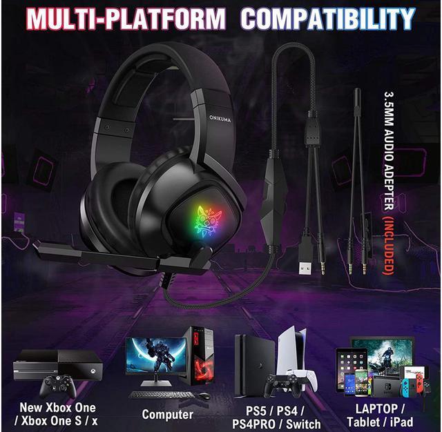 Alt view image 4 of 7 - K19 Gaming Headset -Xbox One Headset PS5 Headset with 7.1 Surround Sound Pro Noise Canceling Gaming Headphones with Mic & RGB LED Light Compatible with PS4, Xbox One,PC