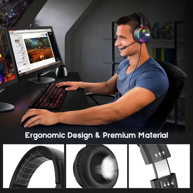Alt view image 6 of 7 - New Gamers Headphone S19 Gaming Headset With Noise Cancelling Mic Stereo Bass Cool RGB LED Light For PC Gamer Headphone