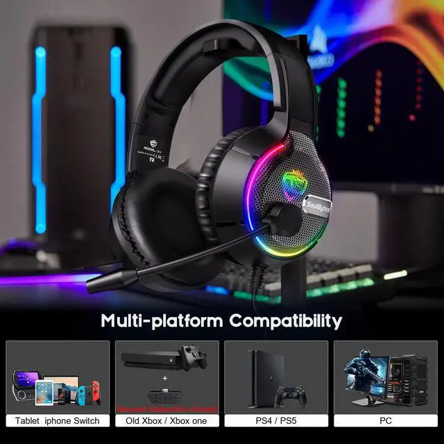 Alt view image 5 of 7 - New Gamers Headphone S19 Gaming Headset With Noise Cancelling Mic Stereo Bass Cool RGB LED Light For PC Gamer Headphone