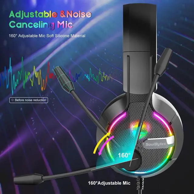 Alt view image 3 of 7 - New Gamers Headphone S19 Gaming Headset With Noise Cancelling Mic Stereo Bass Cool RGB LED Light For PC Gamer Headphone