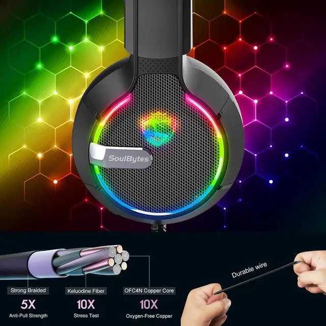 Alt view image 7 of 7 - New Gamers Headphone S19 Gaming Headset With Noise Cancelling Mic Stereo Bass Cool RGB LED Light For PC Gamer Headphone