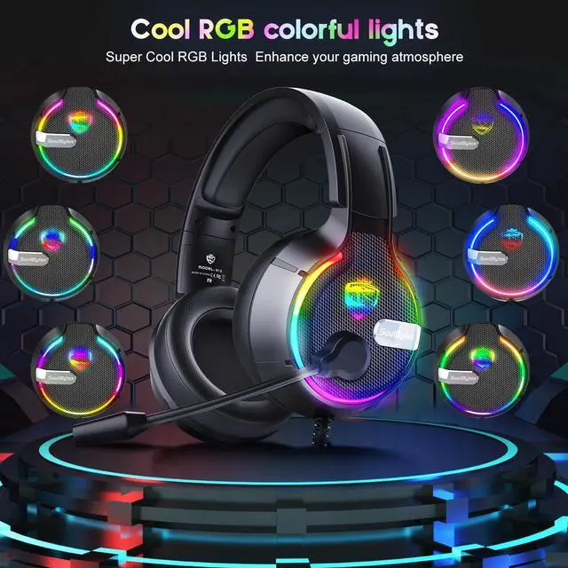 Alt view image 2 of 7 - New Gamers Headphone S19 Gaming Headset With Noise Cancelling Mic Stereo Bass Cool RGB LED Light For PC Gamer Headphone