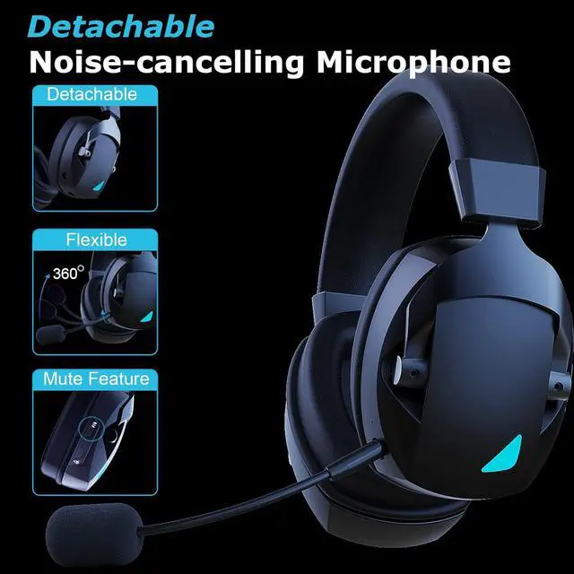 Alt view image 3 of 7 - Wireless Gaming Headset with Detachable Noise Cancelling Microphone, 2.4G Bluetooth - USB - 3.5mm Wired Jack 3 Modes Wireless Gaming Headphones for PC, PS4, PS5, Mac, Switch, Phone, Tablet