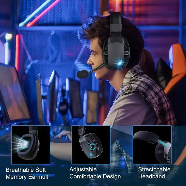 Alt view image 4 of 7 - Wireless Gaming Headset with Detachable Noise Cancelling Microphone, 2.4G Bluetooth - USB - 3.5mm Wired Jack 3 Modes Wireless Gaming Headphones for PC, PS4, PS5, Mac, Switch, Phone, Tablet
