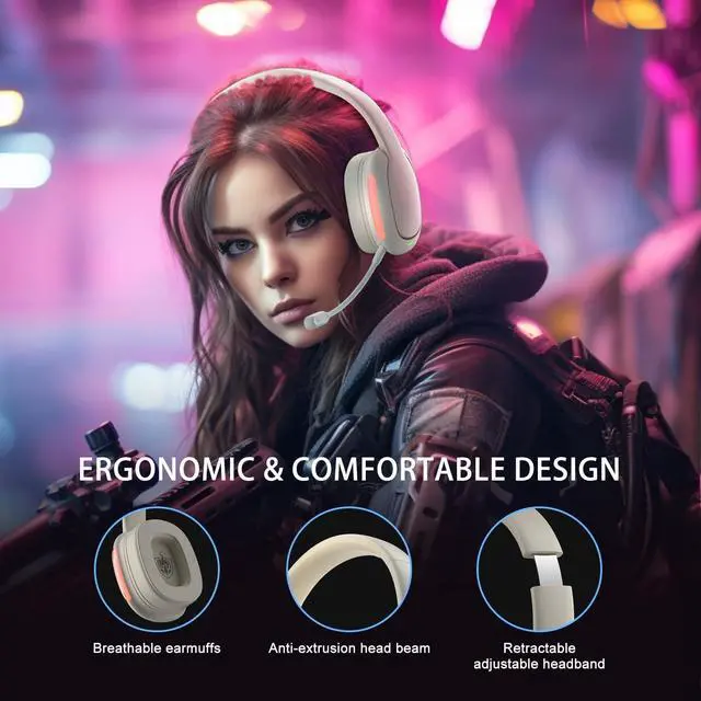 Alt view image 6 of 7 - Wireless Gaming Headset, 2.4GHz Wireless Headset for PC, PS4/PS5, Nintendo Switch, LongBattery Up to 30h, 7.1 Surround Sound, Detachable Microphone, 3.5mm Wired Jack for Xbox