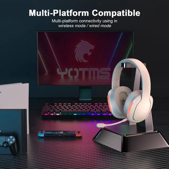 Alt view image 3 of 7 - Wireless Gaming Headset, 2.4GHz Wireless Headset for PC, PS4/PS5, Nintendo Switch, LongBattery Up to 30h, 7.1 Surround Sound, Detachable Microphone, 3.5mm Wired Jack for Xbox