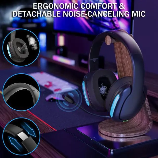 Alt view image 5 of 7 - Q3 Black Wireless Gaming Headset, 2.4GHz Wireless Headset for PC, PS4/PS5, Nintendo Switch, LongBattery Up to 30h, 7.1 Surround Sound, Detachable Microphone, 3.5mm Wired Jack for
