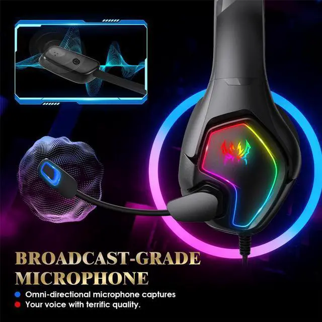 Alt view image 3 of 7 - G3000 Gaming Headset for PS5 PS4 Xbox One Controller,Bass Surround Noise Cancelling Mic, Over Ear Headphones with LED Lights