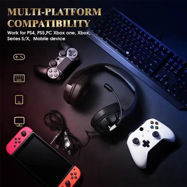 Alt view image 6 of 7 - G3000 Gaming Headset for PS5 PS4 Xbox One Controller,Bass Surround Noise Cancelling Mic, Over Ear Headphones with LED Lights