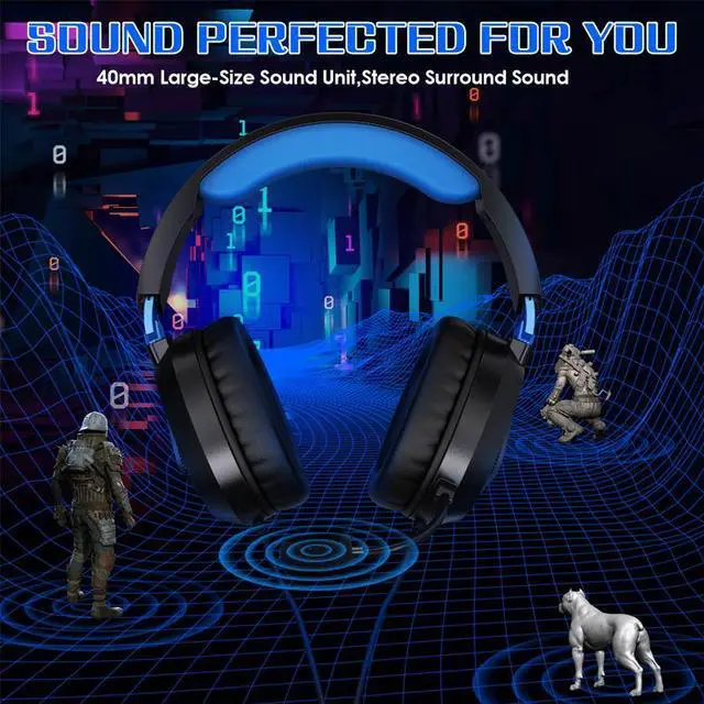 Alt view image 2 of 7 - G3100 Blue Gaming Headset for PS5 PS4 Xbox One Controller,Bass Surround Noise Cancelling Mic, Over Ear Headphones with LED Lights
