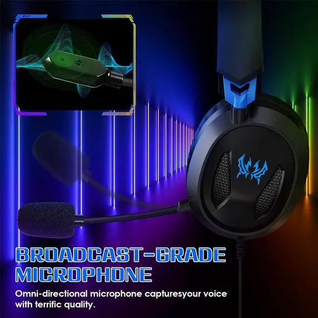 Alt view image 3 of 7 - G3100 Blue Gaming Headset for PS5 PS4 Xbox One Controller,Bass Surround Noise Cancelling Mic, Over Ear Headphones with LED Lights