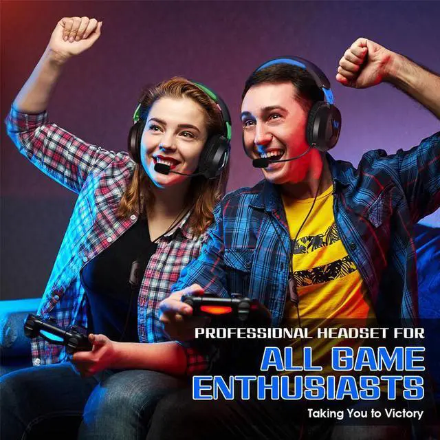 Alt view image 7 of 7 - G3100 Blue Gaming Headset for PS5 PS4 Xbox One Controller,Bass Surround Noise Cancelling Mic, Over Ear Headphones with LED Lights