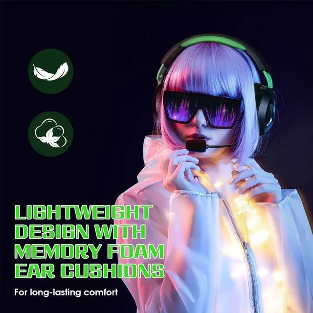 Alt view image 4 of 7 - G3100 Green Gaming Headset for PS5 PS4 Xbox One Controller,Bass Surround Noise Cancelling Mic, Over Ear Headphones with LED Lights