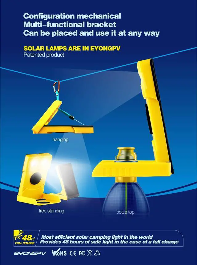 Alt view image 7 of 7 - Solar Camping Light: 40-Hour Rechargeable, Multi-Mode, Smart LED Lamp with SunPower Cells and Portable Bracket
