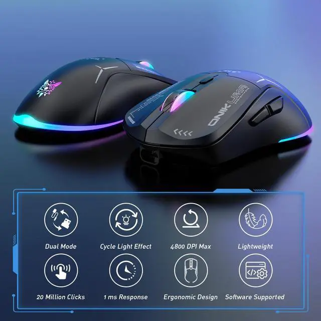 Alt view image 6 of 7 - Wired/Wireless  Dual Mode Gaming Mouse, PC Computer  Mice USB Mouse with Cycle Light Effect, RGB Modes, 5 Adjustable D Up to 4800, Lightweight  for Windows PC Laptop Game Black