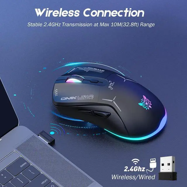 Alt view image 7 of 7 - Wired/Wireless  Dual Mode Gaming Mouse, PC Computer  Mice USB Mouse with Cycle Light Effect, RGB Modes, 5 Adjustable D Up to 4800, Lightweight  for Windows PC Laptop Game Black
