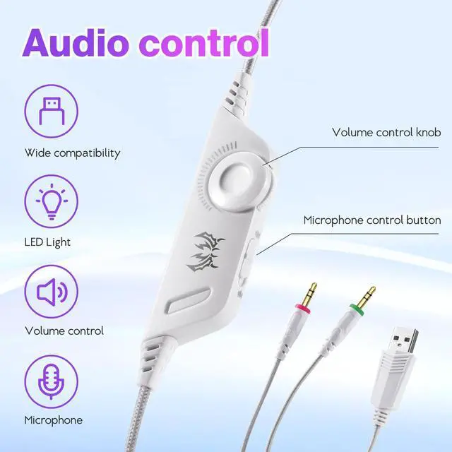 Alt view image 7 of 7 - G2000 White Stereo Gaming Headset 3.5mm Wired Deep Bass Computer Game Headphones Earphone with LED Light For PC Laptop PS4