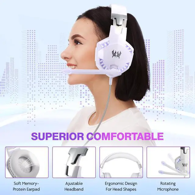 Alt view image 4 of 7 - G2000 White Stereo Gaming Headset 3.5mm Wired Deep Bass Computer Game Headphones Earphone with LED Light For PC Laptop PS4